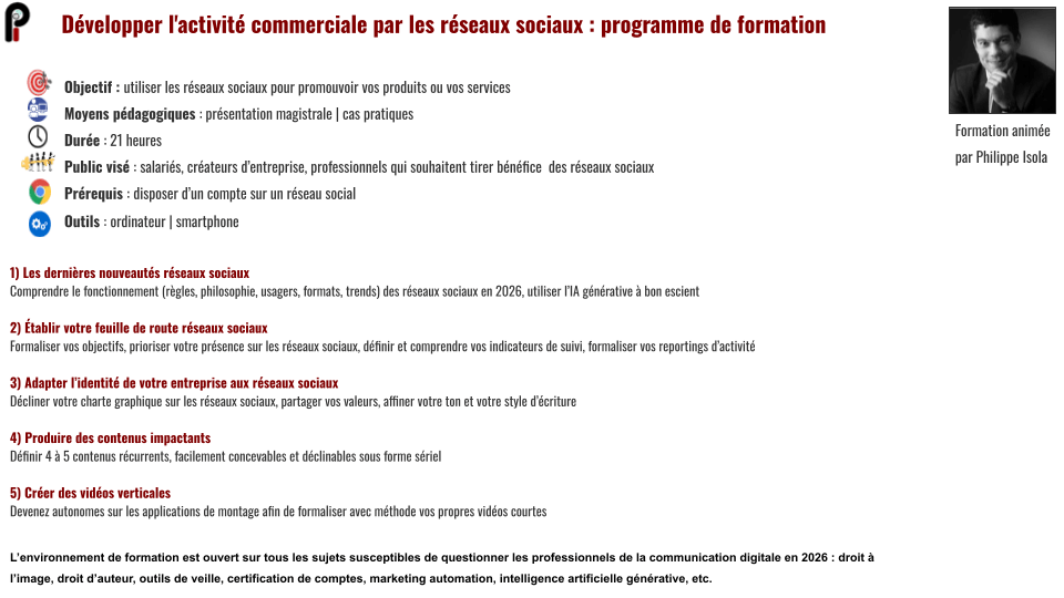 Programme de formation réseaux sociaux éligible CPF